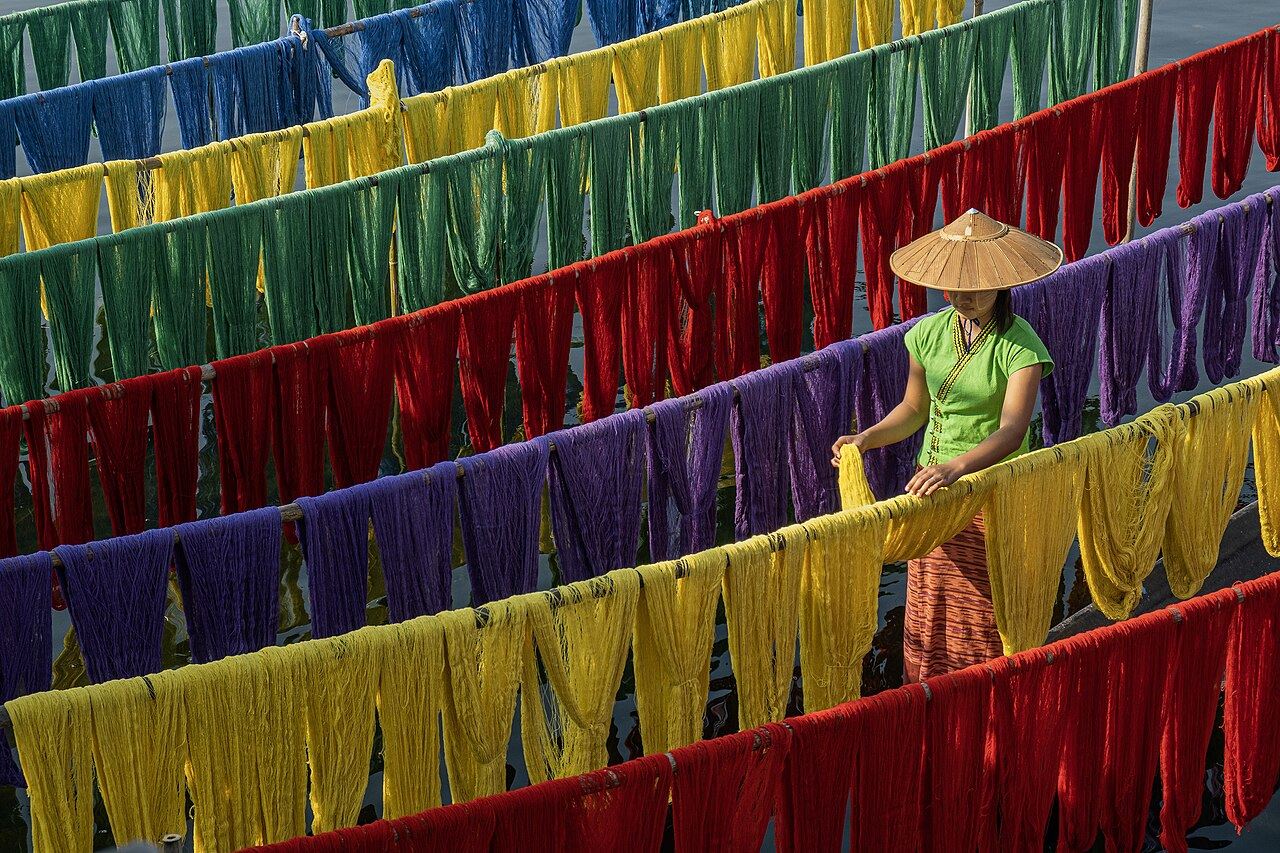 Printed fabrics drying in the sun