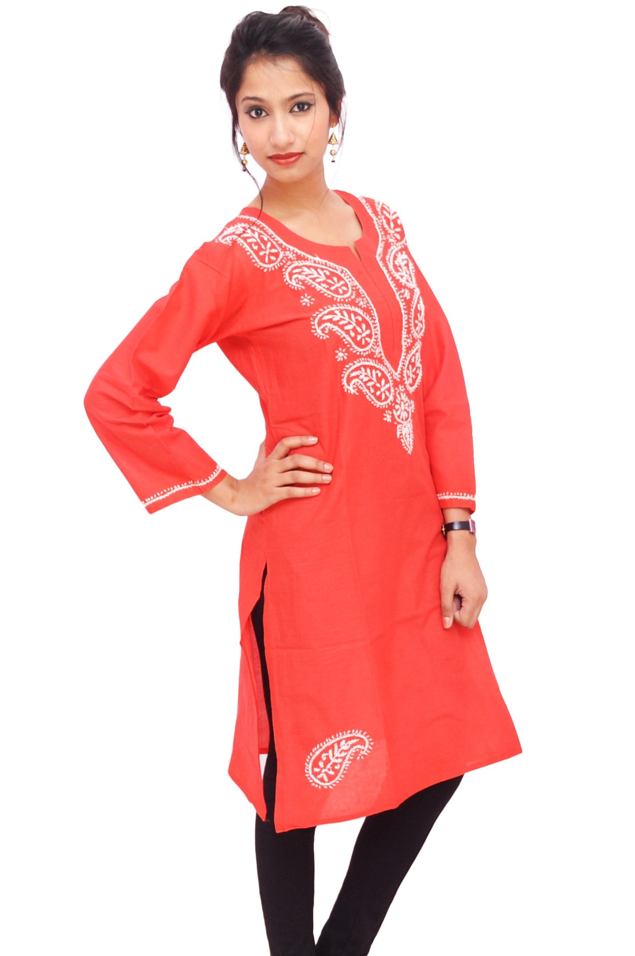 Red embroidered kurta