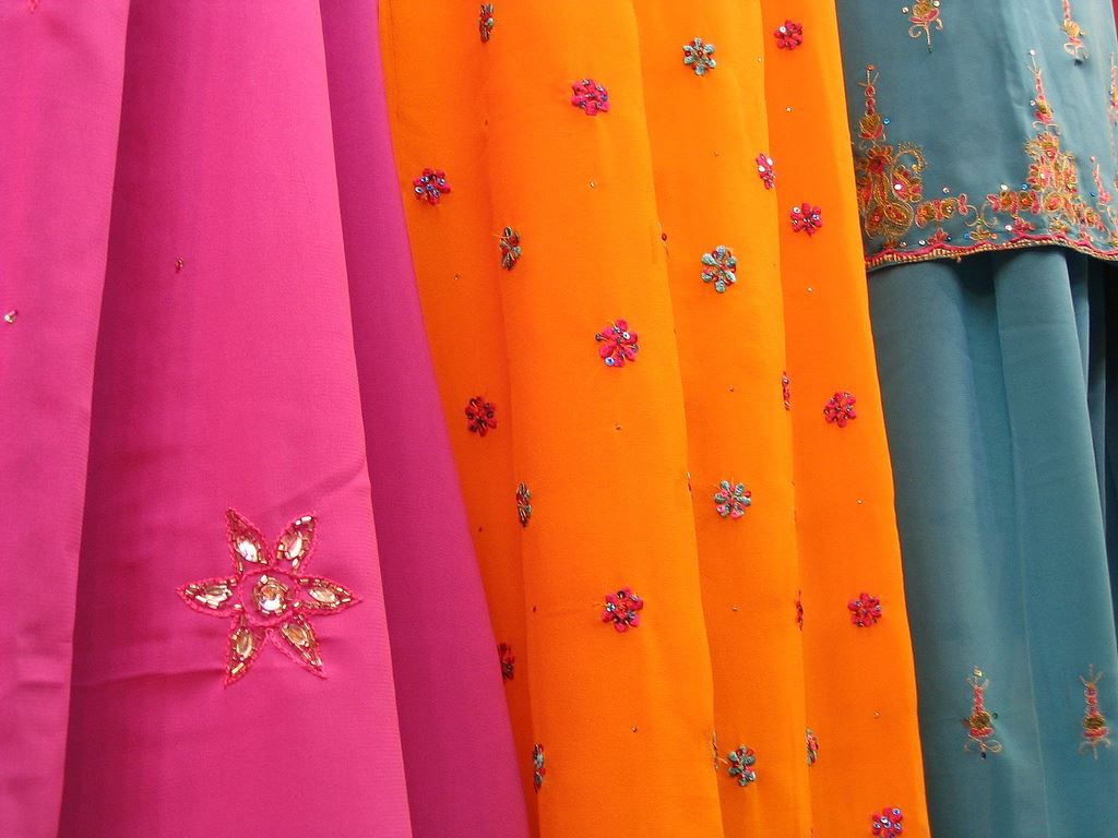 Colourful embroidered fabrics